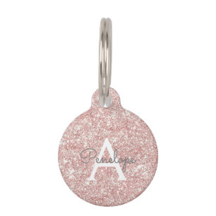 Médaillon Pour Animaux Parties scintillant rose or rose et monogramme éti