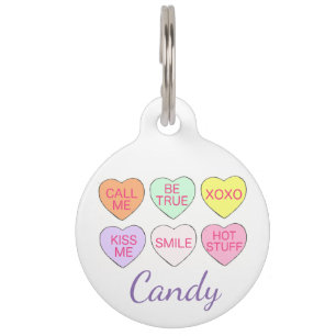 Médaillon Pour Animaux Pastel Candy Heart Personnalisé Saint-Valentin