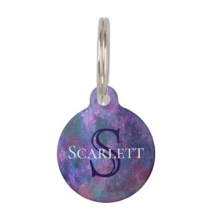Médaillon Pour Animaux Pastel Splatter Monogramme rose violet bleu vert