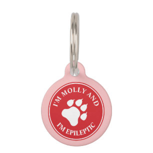 Médaillon Pour Animaux Patte de chien rouge et blanche avec texte épilept