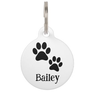 Médaillon Pour Animaux Patte de compagnie noire Simple (Bailey)