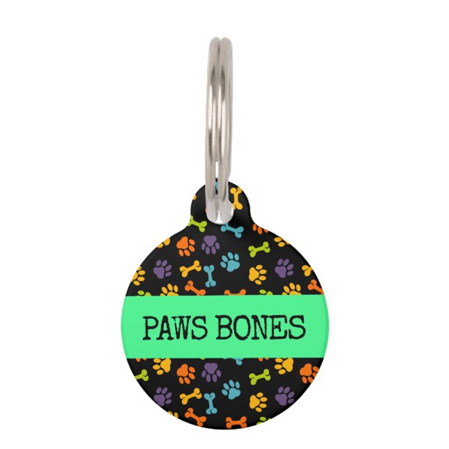 Médaillon Pour Animaux Pattes d'os noirs (Devant)