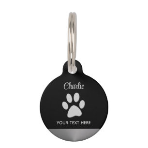Médaillon Pour Animaux Paw Chien Argent sur arrière - plan noir