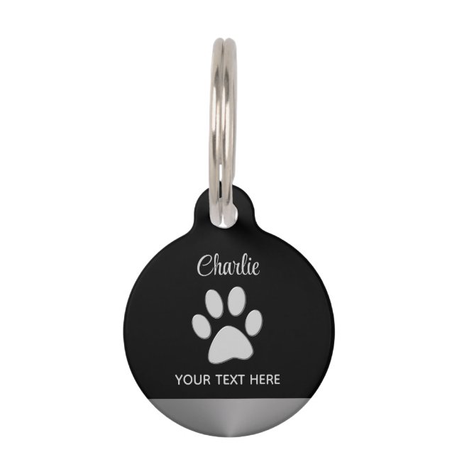 Médaillon Pour Animaux Paw Chien Argent sur arrière - plan noir (Devant)