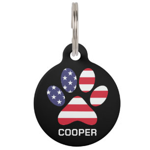 Médaillon Pour Animaux Paw Drapeau Américain Photo et Nom de Chien Person