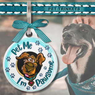 Médaillon Pour Animaux Pawprint bleu mignon Pet Me Je suis Pawsome Chien
