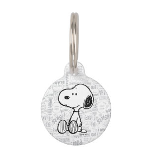 Médaillon Pour Animaux PEANUTS   Snoopy on Black White Comics