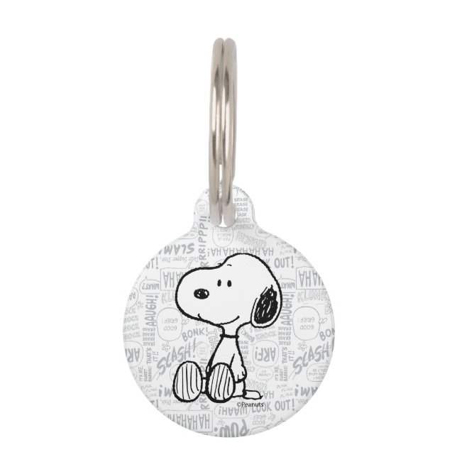 Médaillon Pour Animaux PEANUTS | Snoopy on Black White Comics (Devant)