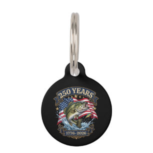 Médaillon Pour Animaux Pêche au Bass Patriotique Vintage 1776-2026 250 An