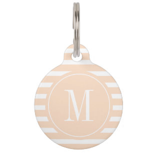 Médaillon Pour Animaux Pêche moderne et bande blanche avec Monogramme