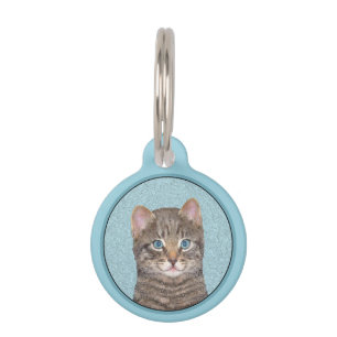 Médaillon Pour Animaux Peinture de chat tigré gris - Art de chat original