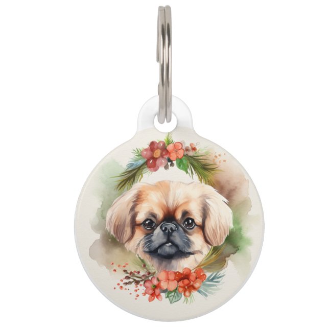 Médaillon Pour Animaux Pekingese Christmas Wreath Festive Pup (Devant)