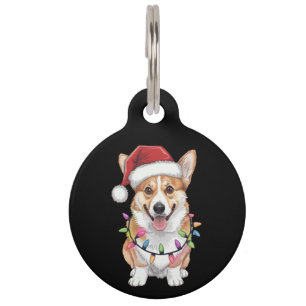 Médaillon Pour Animaux Pembroke Welsh Corgi Père Noël Lumières des arbres