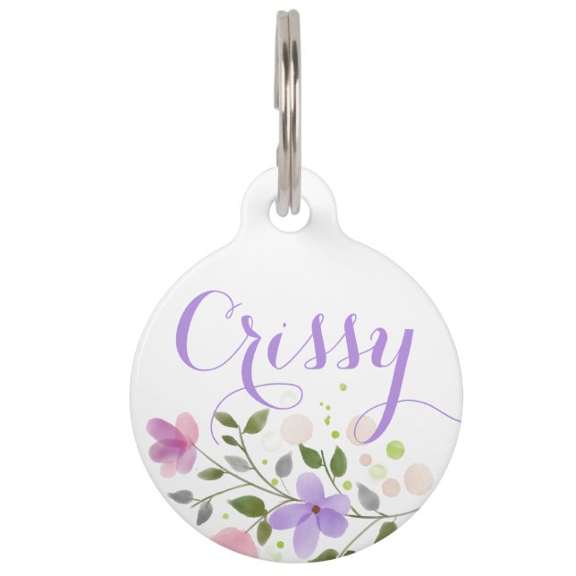 Médaillon Pour Animaux Pendentif Fleur Rond Violet (Devant)