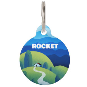 Médaillon Pour Animaux Pendentif Rond Paysage Montagnard pour Animal