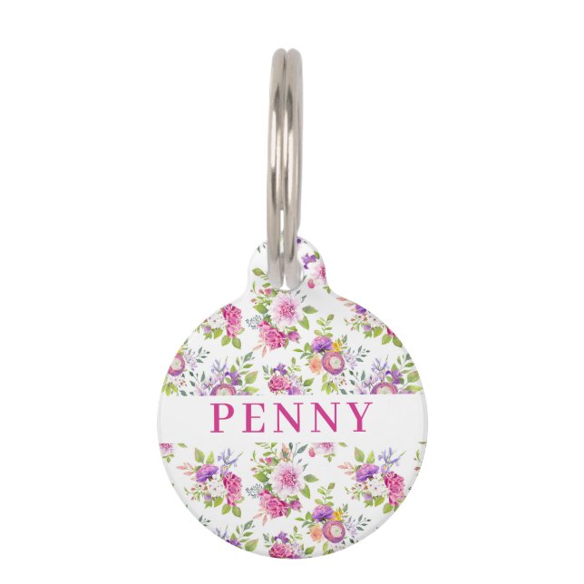 Médaillon Pour Animaux Peonies roses et violettes Bouquet floral (Devant)