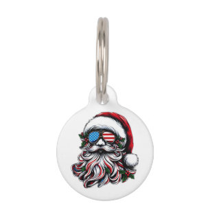 Médaillon Pour Animaux Père Noël de Noël patriotique/américain