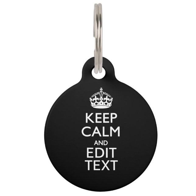 Médaillon Pour Animaux Personalized KEEP CALM Have Your Text on Black (Devant)