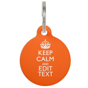 Médaillon Pour Animaux Personalized KEEP CALM Your Text Orange Accent