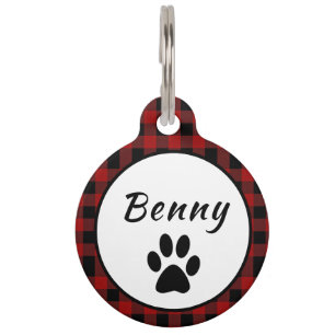 Médaillon Pour Animaux Personnaliser carreau de buffle rouge et noir 
