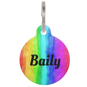 Médaillon Pour Animaux Personnaliser le nom Rainbow Watercolor Chig Cat