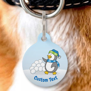 Médaillon Pour Animaux Petit manchot avec boules de neige agitant