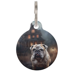 Médaillon Pour Animaux Peur d'Halloween Bulldog