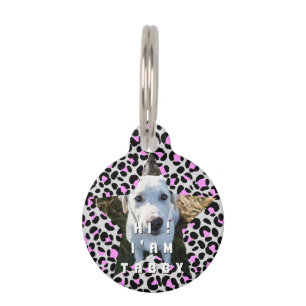 Médaillon Pour Animaux Photo Leopard rose noir personnalisée