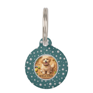 Médaillon Pour Animaux Photo personnalisé avec Cercles de Perles sur Fond