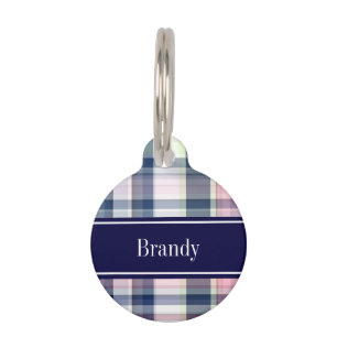 Médaillon Pour Animaux Pink Navy Green White Preppy