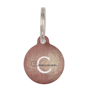 Médaillon Pour Animaux Pink Rose Gold Foil Metallic Monogramme Nom