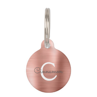 Médaillon Pour Animaux Pink Rose Gold Foil Metallic Monogramme Nom