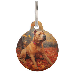 Médaillon Pour Animaux Pitbull dans les feuilles d'automne tombent inspir