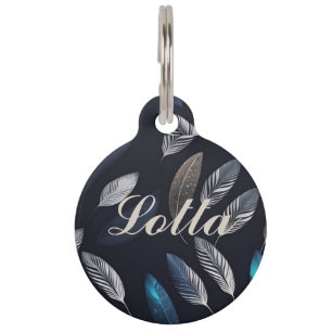 Médaillon Pour Animaux plumes bleues et blanches