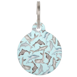 Médaillon Pour Animaux Poissons océaniques d'aquarelle dans le gris blan