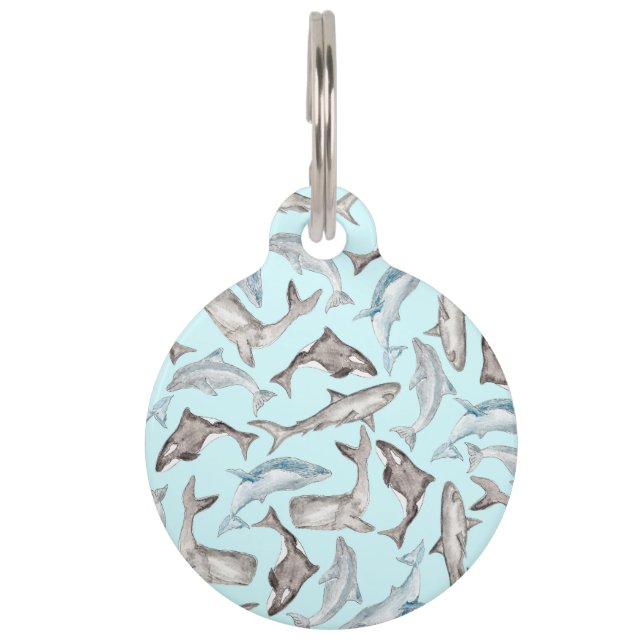 Médaillon Pour Animaux Poissons océaniques d'aquarelle dans le gris blanc (Dos)