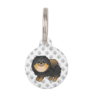 Médaillon Pour Animaux Pomeranian noir et feu, Chien de dessin animé & In
