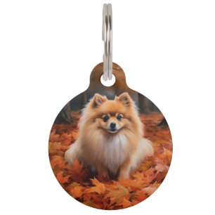 Médaillon Pour Animaux Poméranie dans les feuilles d'automne inspirent la