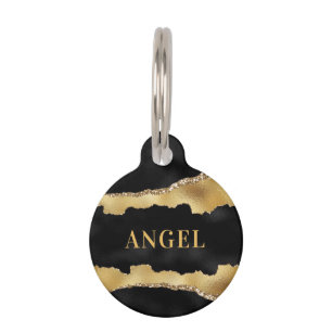 Médaillon Pour Animaux Porte d'or noir marbre élégant nom