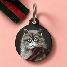 Portrait de chat d'art fin avec ruban rouge et ver