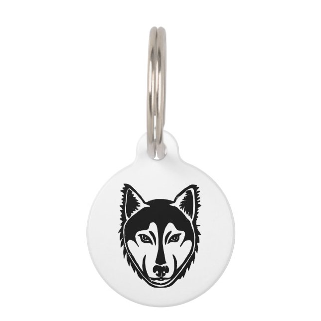Médaillon Pour Animaux Portrait de Husky noir et blanc en impression de c (Devant)