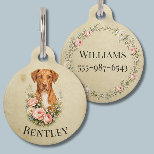 Médaillon Pour Animaux Portrait Floral de Vizsla