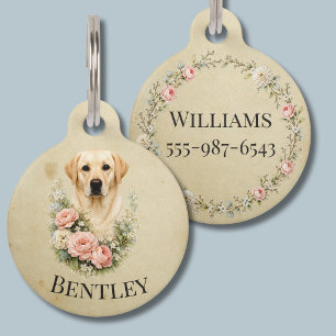 Médaillon Pour Animaux Portrait Floral Labrador