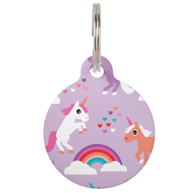 Médaillon Pour Animaux Pourpre mignon d'arc-en-ciel de licorne (Devant)