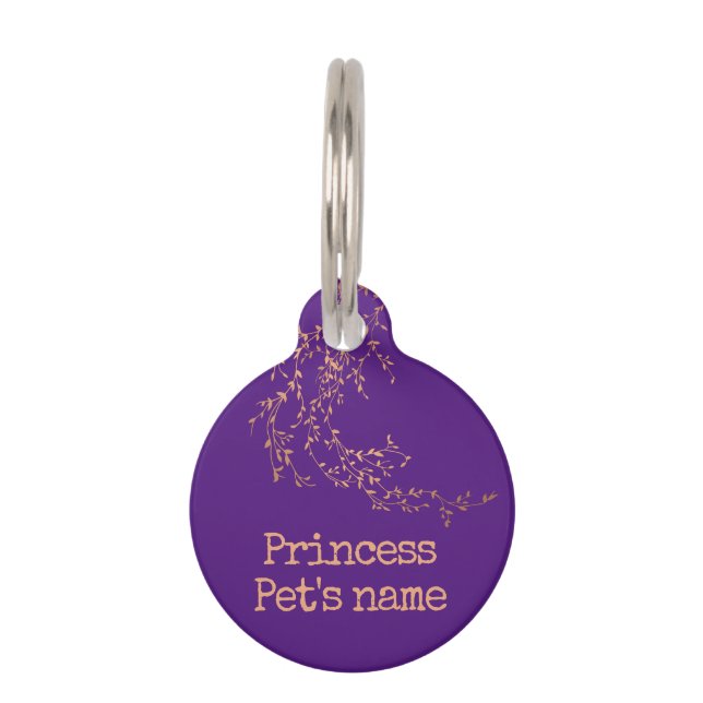 Médaillon Pour Animaux Princesse Chic Violet Élégant Fleurs Féminines (Devant)