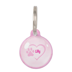 Médaillon Pour Animaux Princesse Cœur Rose Personnalisable