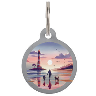 Médaillon Pour Animaux Promenade au coucher du soleil près du phare sur l