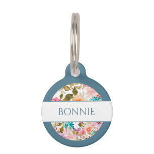 Médaillon Pour Animaux Puce d'identification personnalisée avec motif flo