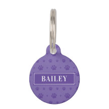 Purple Paws Custom Chig Name Round Pet ID balise