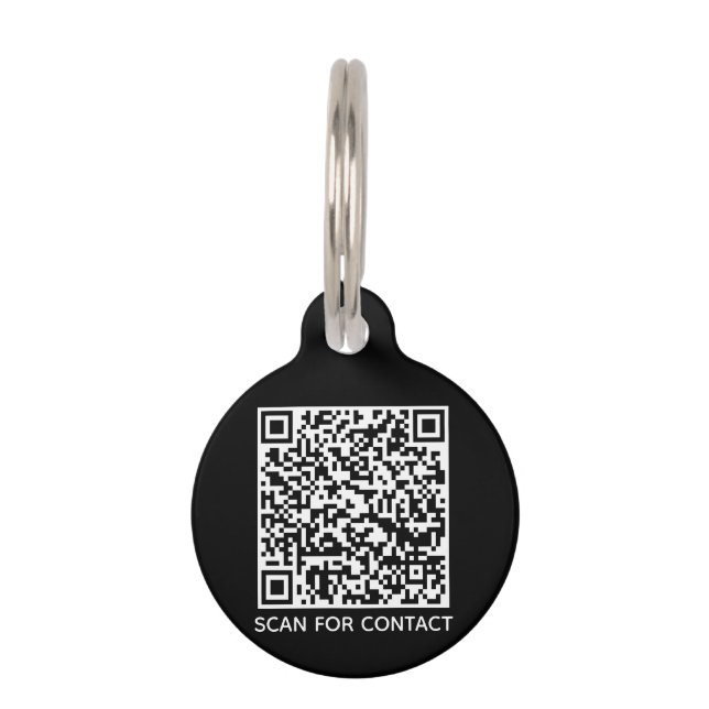 Médaillon Pour Animaux QR Code noir scannable contact sans contact Info (Devant)